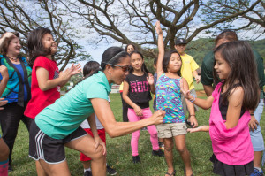 Staff and students of Kaneohe Elementary School cheer each other on in Playworks' structured play curriculum