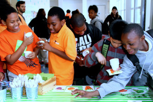 Student taste-testing figures prominently in decision-making by many of the nutrition directors who are part of California Thursdays. These Oakland students are tasting snacks made from local produce. 