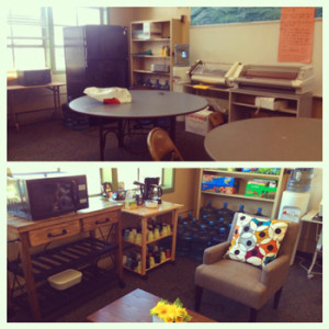 Before & after photos of the teacher/staff breakroom