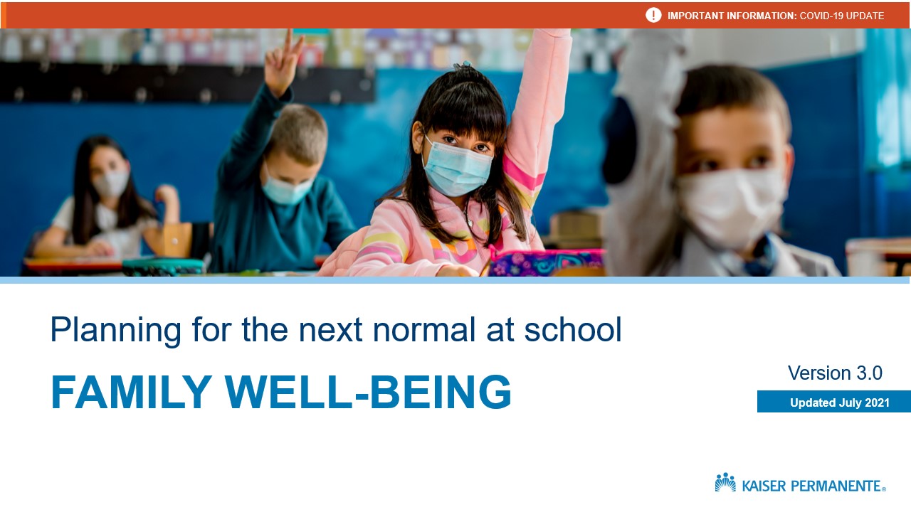 Planning for the Next Normal at School Playbook: Family Well-Being