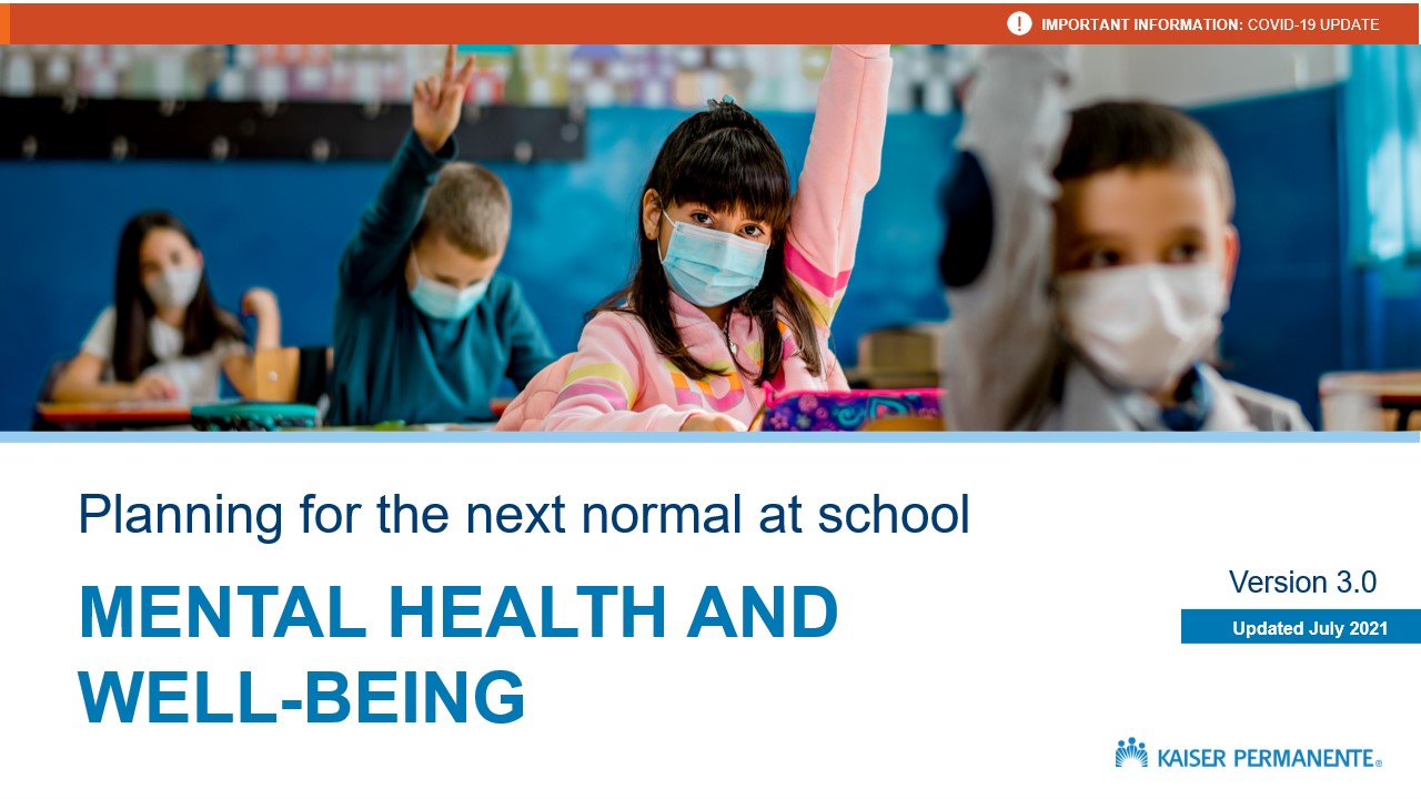 Planning for the Next Normal at School Playbook: Mental Health and Well-Being