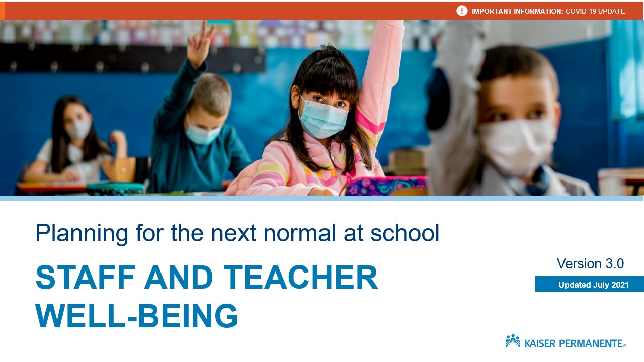 Planning for the Next Normal at School Playbook: Staff and Teacher Well-Being