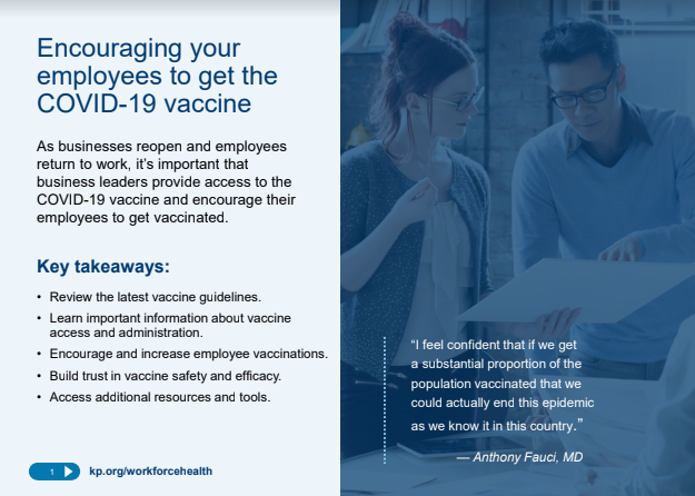 COVID-19: Increasing Vaccinations Employer Toolkit (Kaiser Permanente)